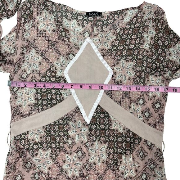 Kookai Mini Dress Size 2 Pink Brown Geometric Floral Long Sleeve Boho Hippie - Picture 8 of 12